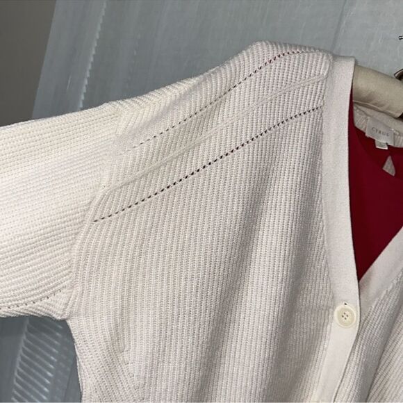 CYRUS L Ivory Three Button Boxy Fit Drop Sleeve Cozy Knit Cardigan - Picture 5 of 16